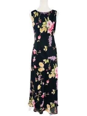 JBS Ltd Black Floral Maxi Dress Open Back Size 10 Sleeveless Elegant